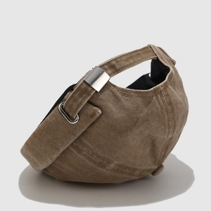 Brown corduroy docker hat with adjustable metal buckle back view for a retro street style