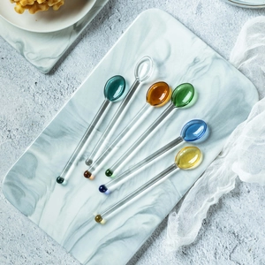 Cucchiaio Di Vetro Resistente Al Calore Agitatore Colorato Lungo Per Caffè Dessert Zucchero Sale Marmellata Stoviglie Da Cucina