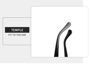 Detail showing sleek black ergonomic temple of cat eye sunglasses for a comfortable fit