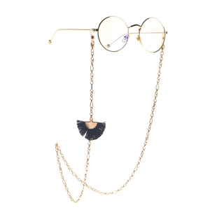 Metal Glasses Chain With Black Fan Tassel Anti Slip Eyewear Lanyard Retro Bohemian Fashion Decorative Strap For Women