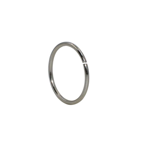 Close-up of silver stainless steel C-shaped nose ring with open design for piercing