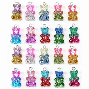 Bear Charms Candy Shape Resin Gradient Glitter Colorful For DIY Jewelry Making Necklaces Earrings Accessories Cute