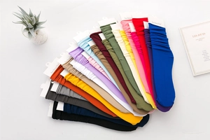 Detailed collection of colorful ribbed velvet crew socks with high elasticity texture