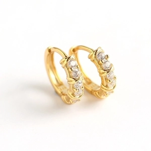 Exquisite 18K gold S925 sterling silver hoop earrings with inlaid round zircons