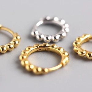 Minimalist S925 sterling silver beaded huggie hoop earrings with 925 hallmark stamp