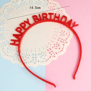 Detailed view of red Happy Birthday headband with 14.5cm width measurement display
