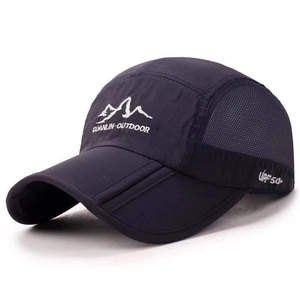 Foldable navy outdoor baseball cap with UPF 50+ protection and breathable mesh design