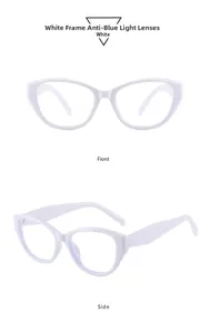 Vues de face et de côté d'une monture œil de chat blanche avec verres anti-lumière bleue