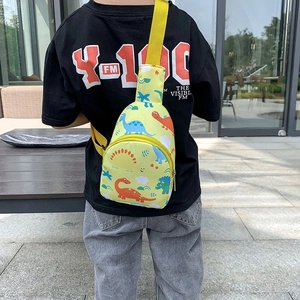 Kids cute yellow canvas dinosaur print crossbody chest bag for boys and girls outdoors