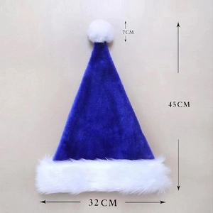 Blue plush Christmas hat with white faux fur trim and pom-pom, 45cm height detail