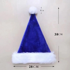 Blue plush Christmas hat dimensions showing 38cm height and 28cm width detail