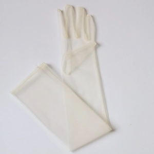 Elegantes guantes de novia de tul marfil de 70cm, diseño largo y formal minimalista