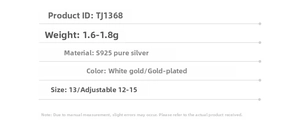 Detailed specifications of S925 sterling silver irregular ring in white and yellow gold