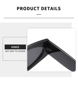 Detailed close-up of sturdy metal hinge and wide temple on black cat-eye sunglasses