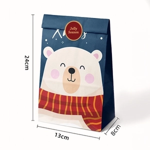 Deep blue Christmas paper gift bag with cute polar bear illustration, 24x13x8cm size