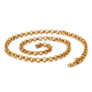 Collier chaîne à perles en acier inoxydable doré avec fermoir mousqueton en spirale