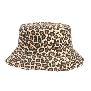 Classic leopard print bucket hat for women in brown and black canvas cotton style