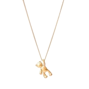 3D teddy bear pendant necklace in 18k gold plated stainless steel on white background