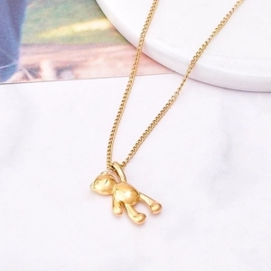 Polished 18k gold plated 3D bear pendant necklace on a minimalist O-chain for women