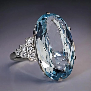Anillo Exquisito De Cristal Azul Ovalado Para Mujer Estilo Art Déco Vintage Cobre Con Incrustaciones De Circón Joyería De Cóctel