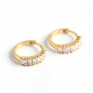 Elegant gold S925 silver hoop earrings featuring rectangular white zircon stones