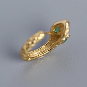 Elegant gold plated S925 sterling silver snake hoop earrings with green gemstone eyes