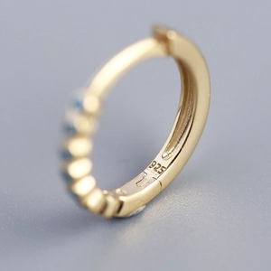 Polished S925 sterling silver huggie hoop earring with blue zircon stones and hallmark