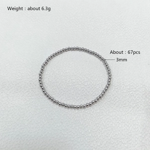 Detail showing 3mm steel beads bracelet weight 6.3g with 67 pieces on white background