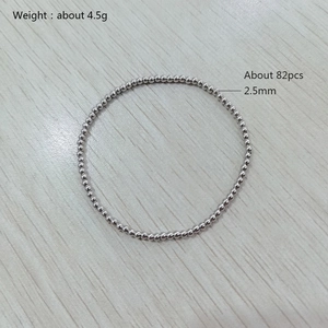 Detail of 2.5mm silver stainless steel beads with 4.5g weight and 82pcs count specs