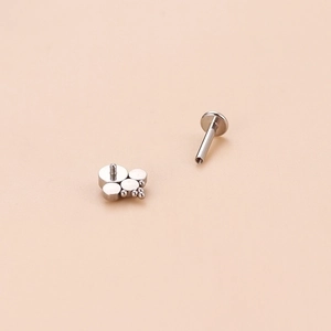 Polished silver stainless steel opal labret stud earring with internal threading flat back