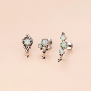 Stainless Steel Opal Labret Stud Internal Thread Rod Body Piercing Jewelry Geometric Cluster For Women