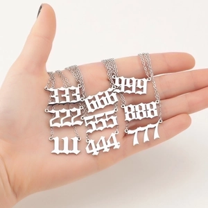 Gothic angel lucky number pendant necklaces 111-999 in silver stainless steel