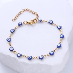 Heart Evil Eye Bracelet 18K Gold Plated Stainless Steel Enamel Lucky Protection Jewelry For Women Adjustable Chain