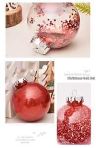 Detailed view of red Christmas balls with glitter and sequins for tree decoration