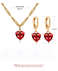 Tableau détaillé des tailles pour parure collier et boucles d'oreilles cœur rouge