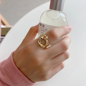 Irregular textured gold 925 silver open ring with organic liquid metal lava design