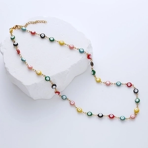 Evil Eye Necklace Stainless Steel 18K Gold Plated Turkish Ethnic Vintage Colorful Enamel Beads Jewelry For Women