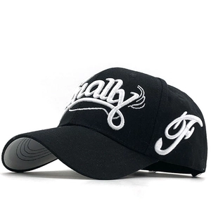 Classic black cotton baseball cap with white 3D Finally embroidery and curved brim