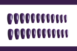 Set de 24 uñas postizas largas tipo ataúd en color púrpura oscuro con acabado espejo