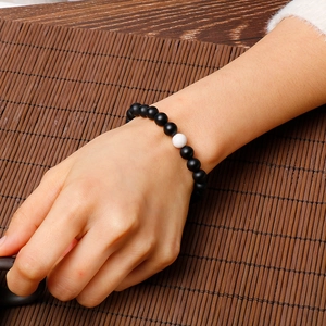 Minimalist 8mm matte black stone and white turquoise beaded couple bracelet for women and men