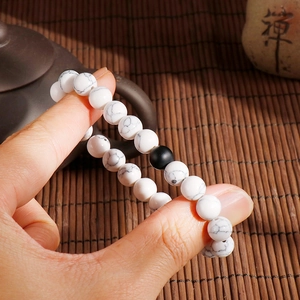 8mm white turquoise and black lava bead bracelet for couples with a zen aesthetic style