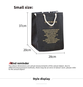 Canvas storage bag dimensions 37x28x20cm with rope handles and text printing