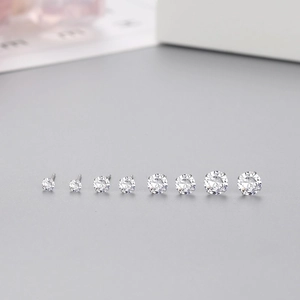 S925 sterling silver four-prong stud earrings with zircons in eight different sizes