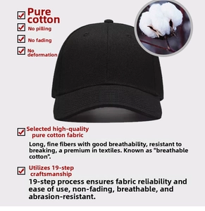 Detail of premium black cotton baseball cap showing breathable holes and fabric texture