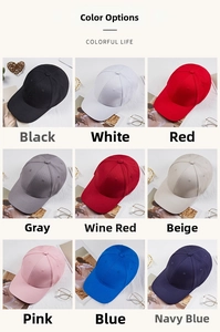Collage of colorful cotton baseball caps in nine classic colors for custom embroidery