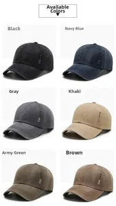 Selection of six washed cotton baseball caps in various colors with metal rivets