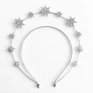 Baroque silver halo headband with double-layered rhinestones star motifs for brides