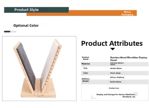 Bamboo V-shaped jewelry display stand with microfiber backboard for necklace presentation