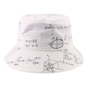 White bucket hat with black mathematical formulas and physics equations print