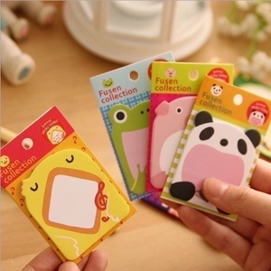 Set of 4 cute cartoon animal sticky notes featuring chicken frog pig and panda shapes